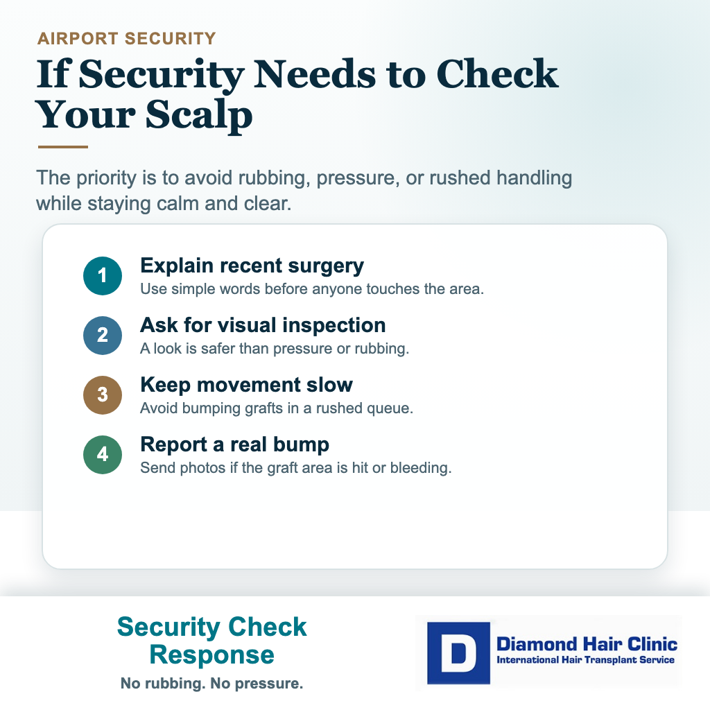 Airport security after hair transplant card explaining how to respond if security needs to check the scalp or dressing