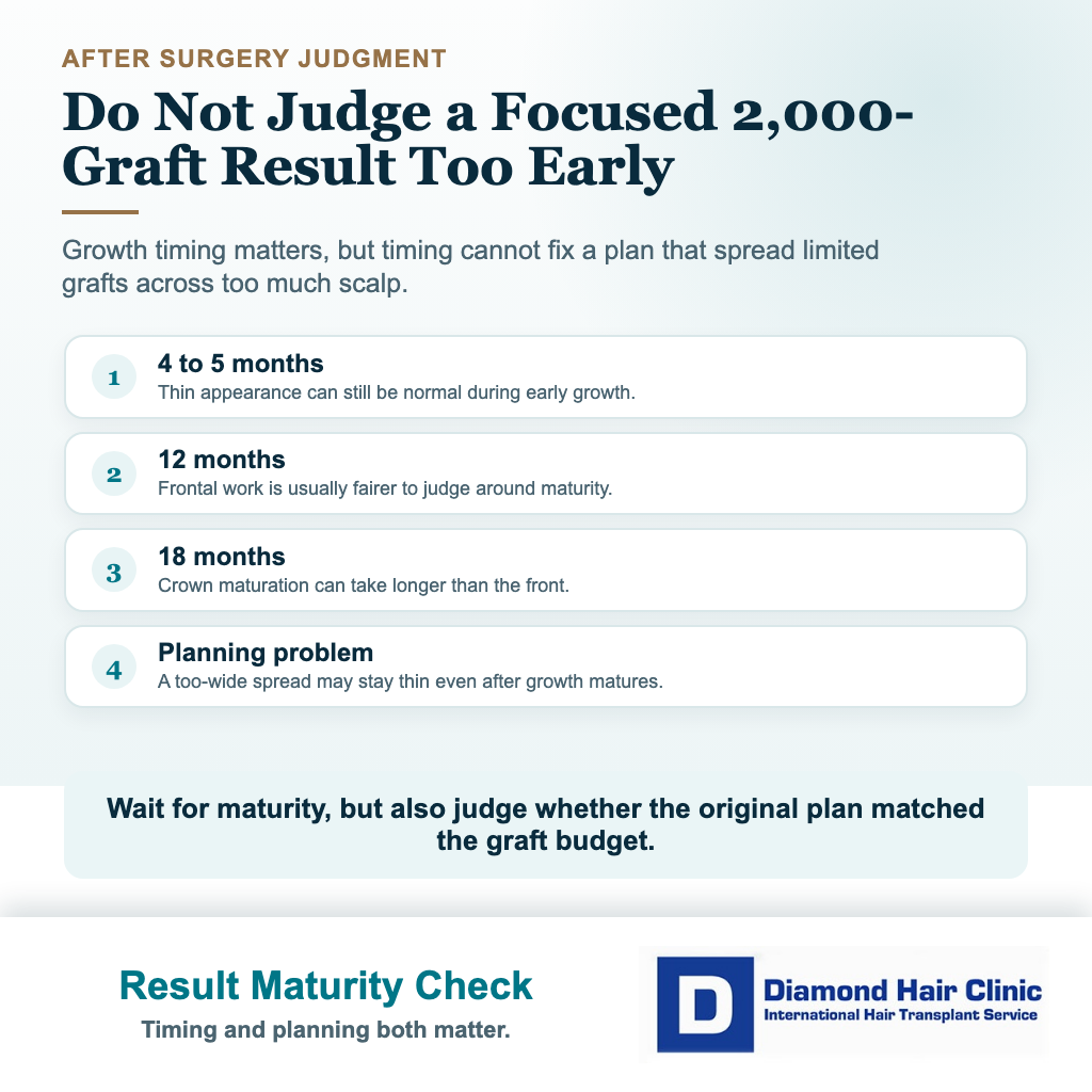 2000 graft hair transplant visual explaining when to judge frontal and crown results after surgery and how planning affects final density