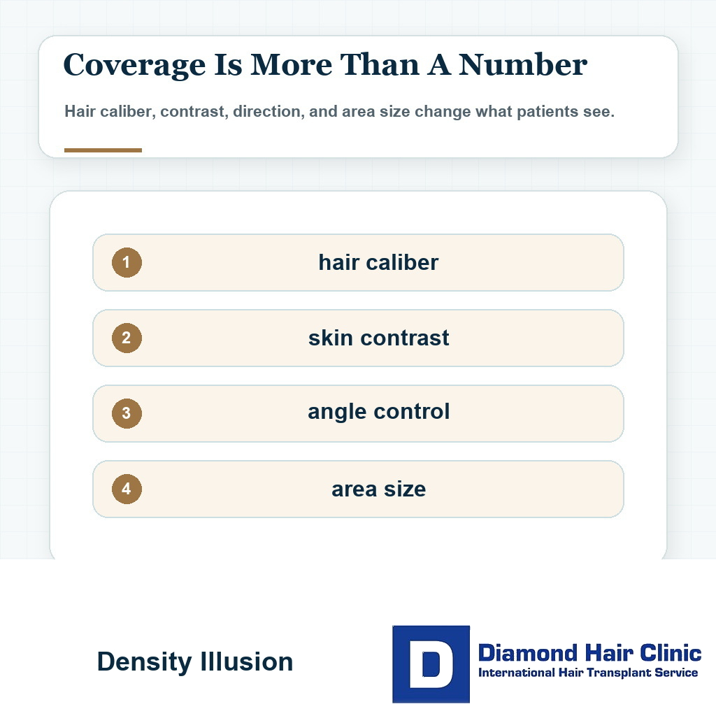 Visual showing hair caliber contrast direction and area size affect hair transplant density