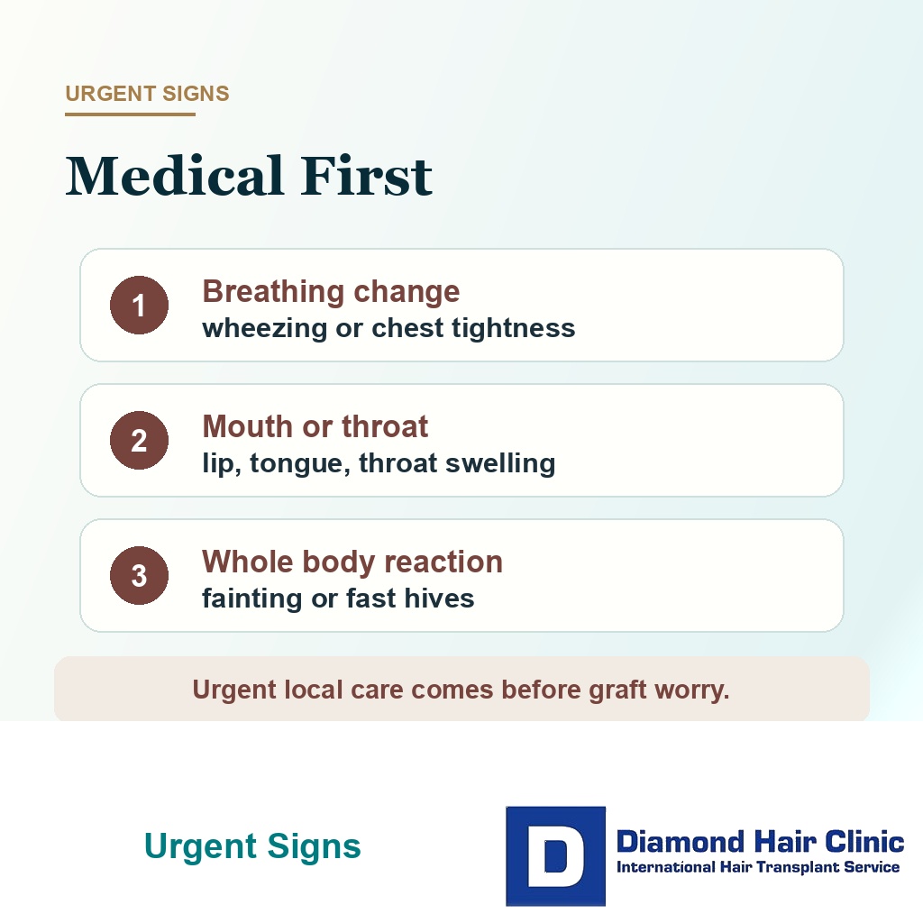 Urgent allergy warning signs during hair transplant recovery
