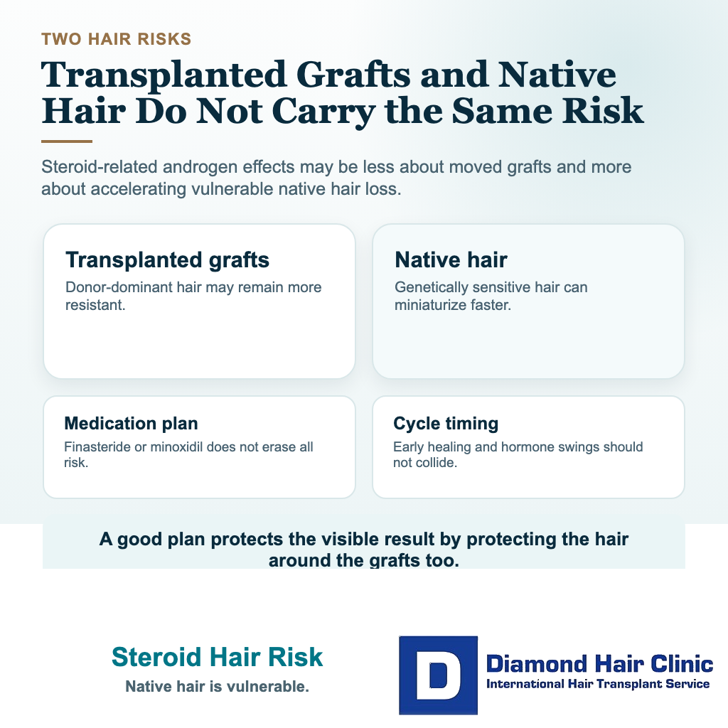 Native hair risk from steroid use after FUE surgery