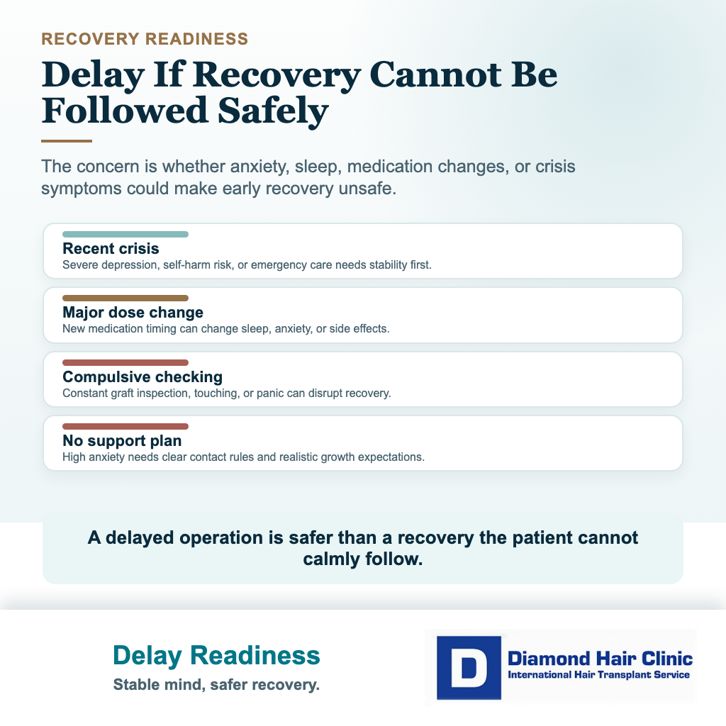 Antidepressants and hair transplant visual explaining when mental health timing may delay surgery