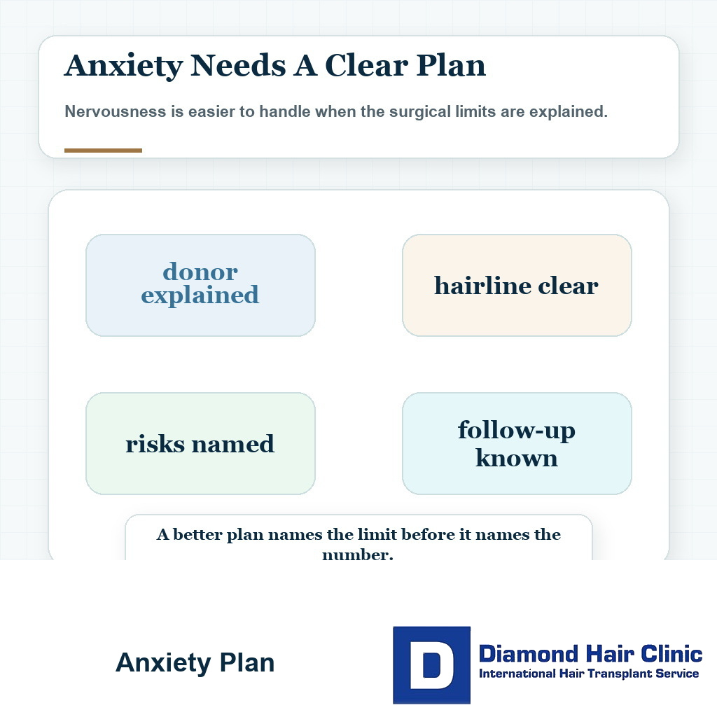 Anxiety before hair transplant visual showing the value of a clear surgical plan