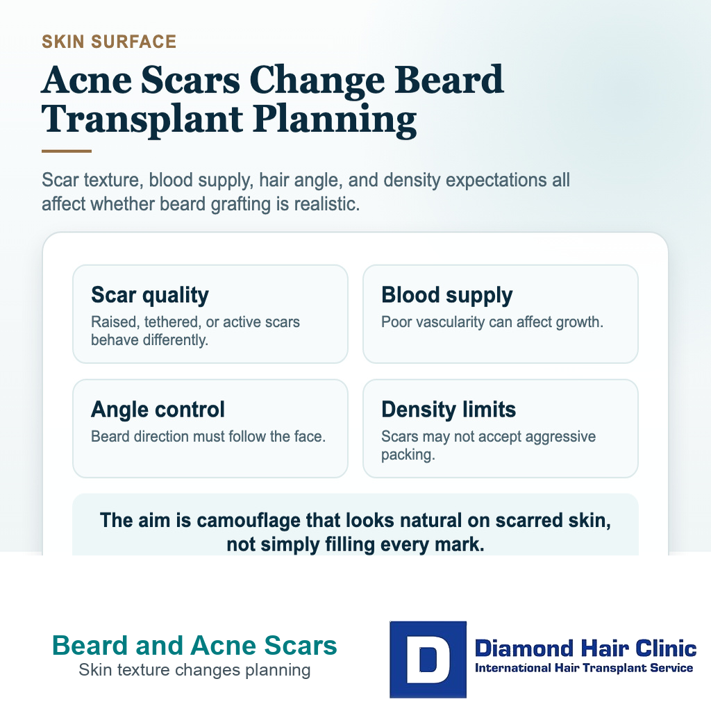 Can a Beard Transplant Cover Acne Scars or Patchy Beard Areas? visual explaining how should i decide between surgery, dermatology treatment, and doing nothing?