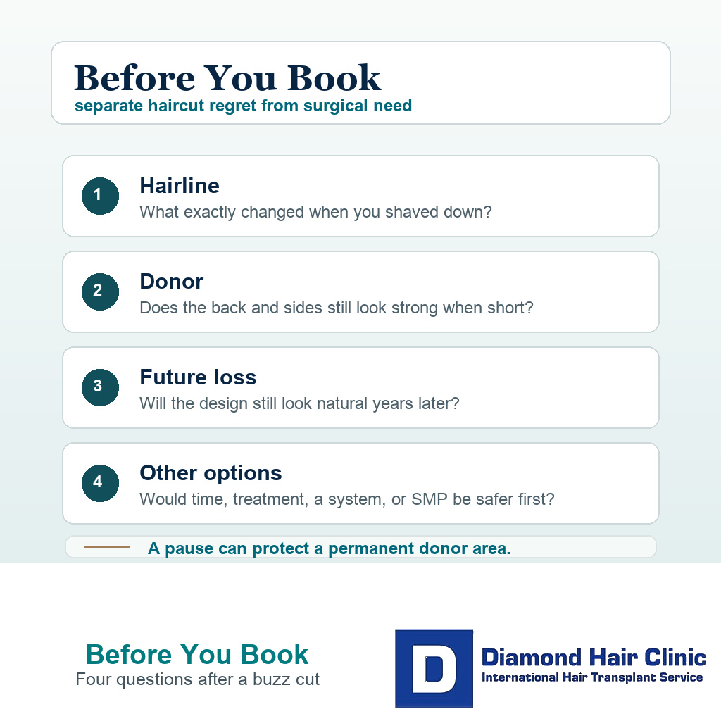 Clinical decision points before paying a deposit after shaving the head
