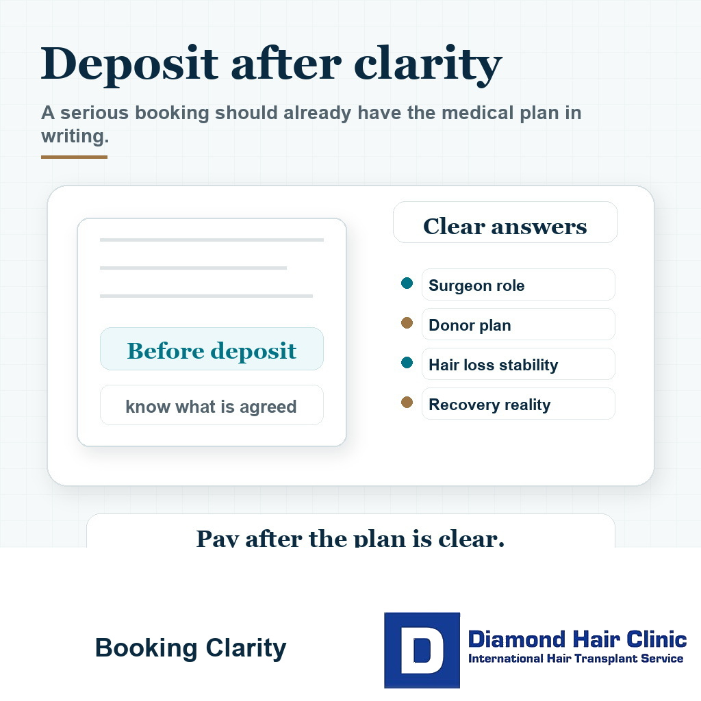 Visual showing that a hair transplant deposit should come after the surgical plan is clear