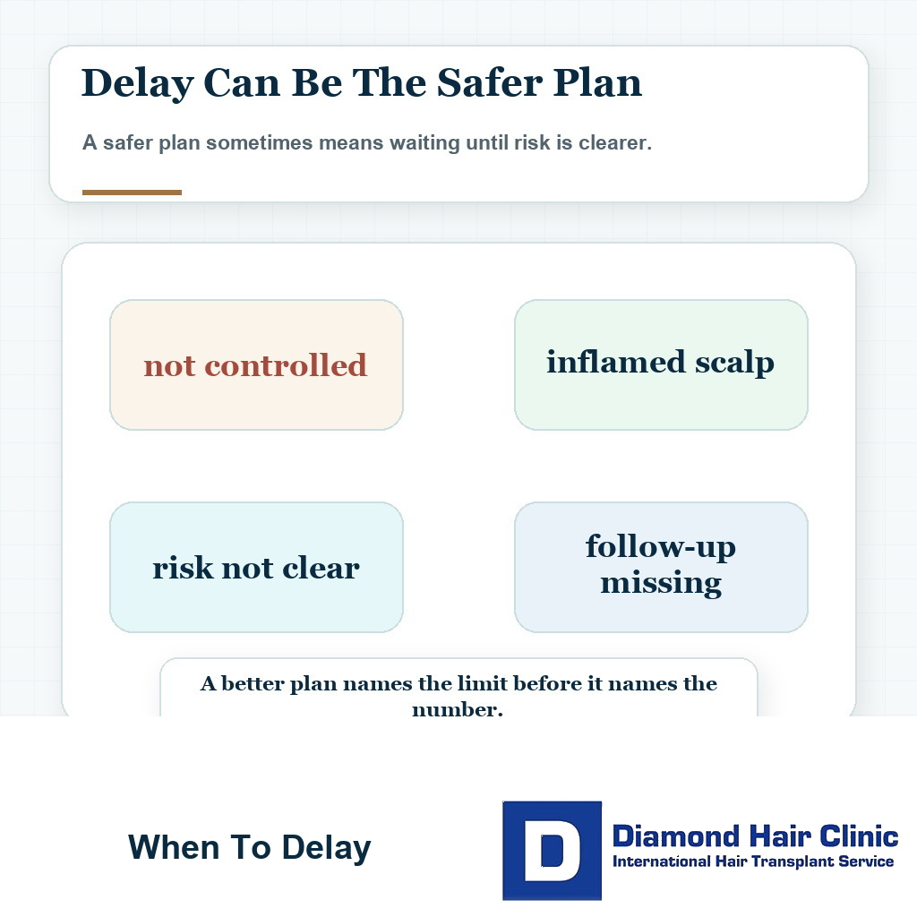 Delay surgery visual showing when abnormal blood tests or medical risk should change hair transplant timing