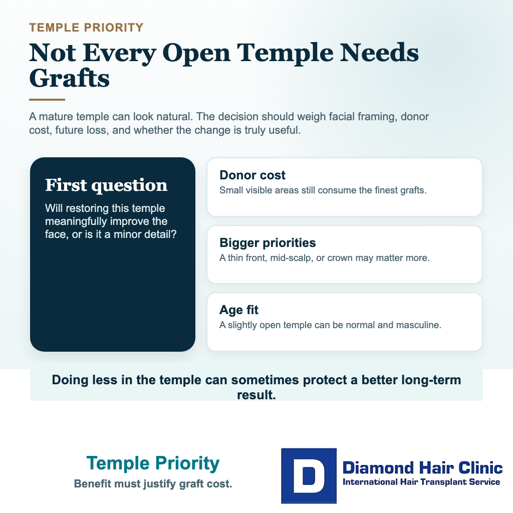Visual explaining when temple point restoration may or may not be worth spending grafts on