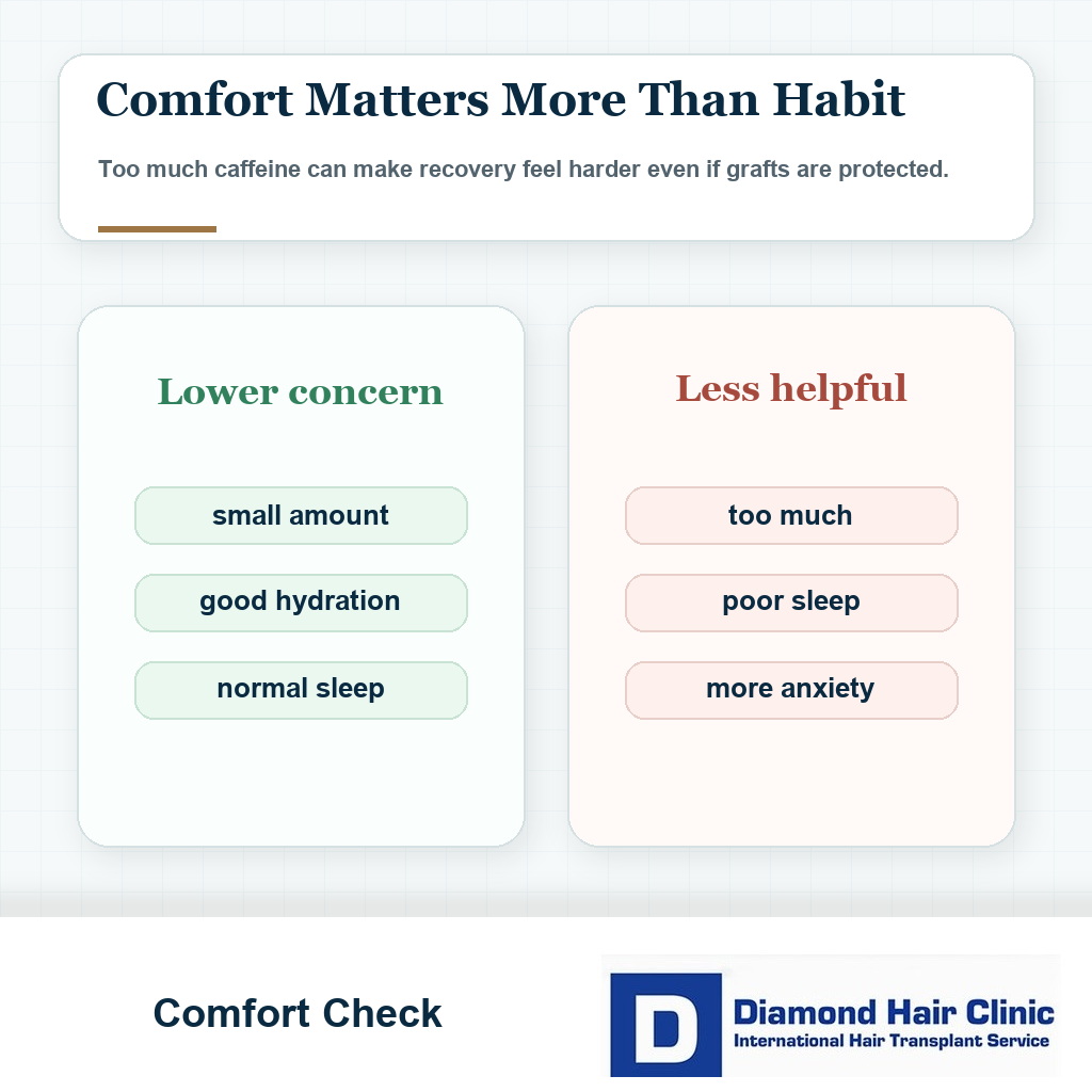 Comfort check visual for caffeine and coffee after hair transplant recovery