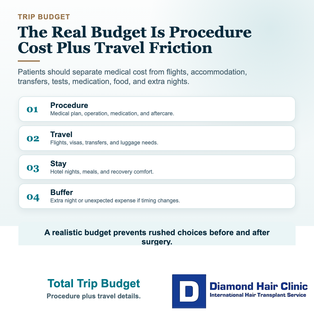 How Much Does Hair Transplant Cost in Turkey? visual explaining total trip budget