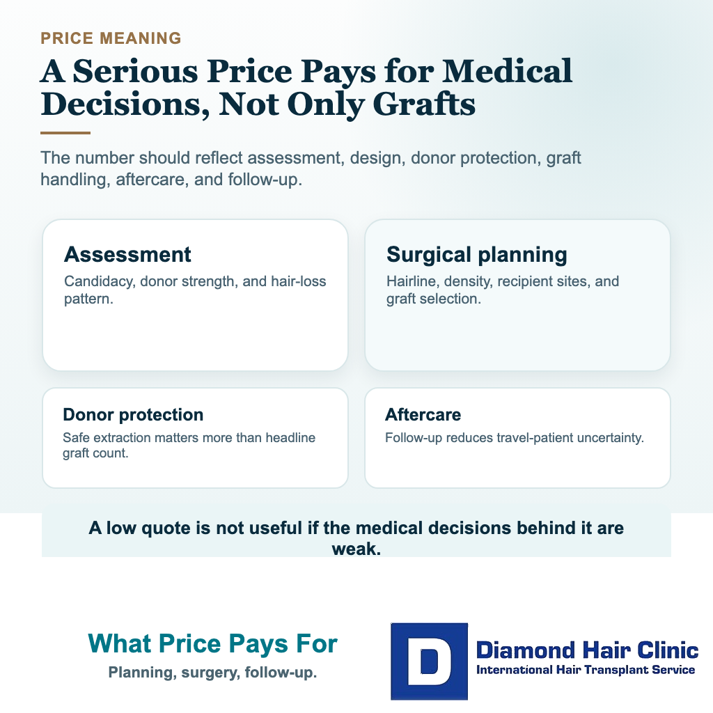 How Much Does Hair Transplant Cost in Turkey? visual explaining what price pays for