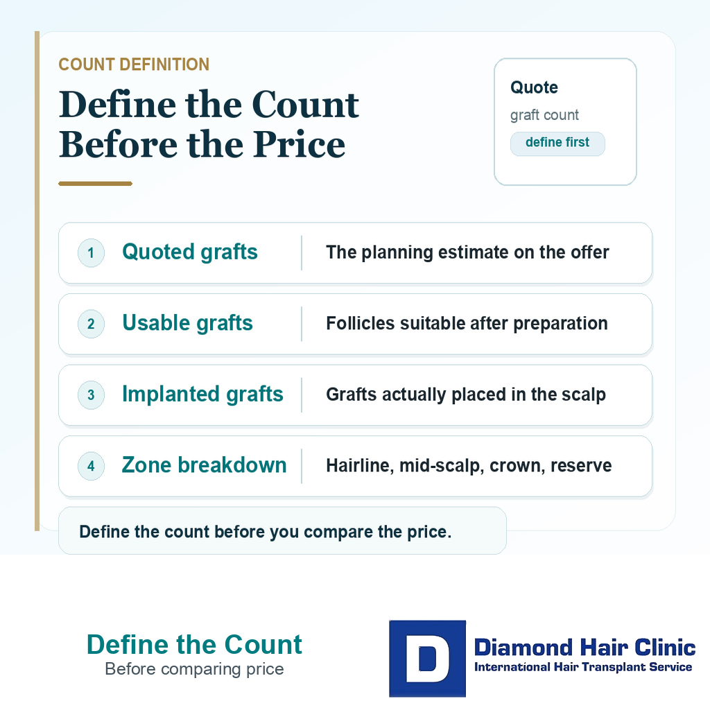 Price per graft support visual defining quoted usable implanted grafts and zone breakdown before comparing costs