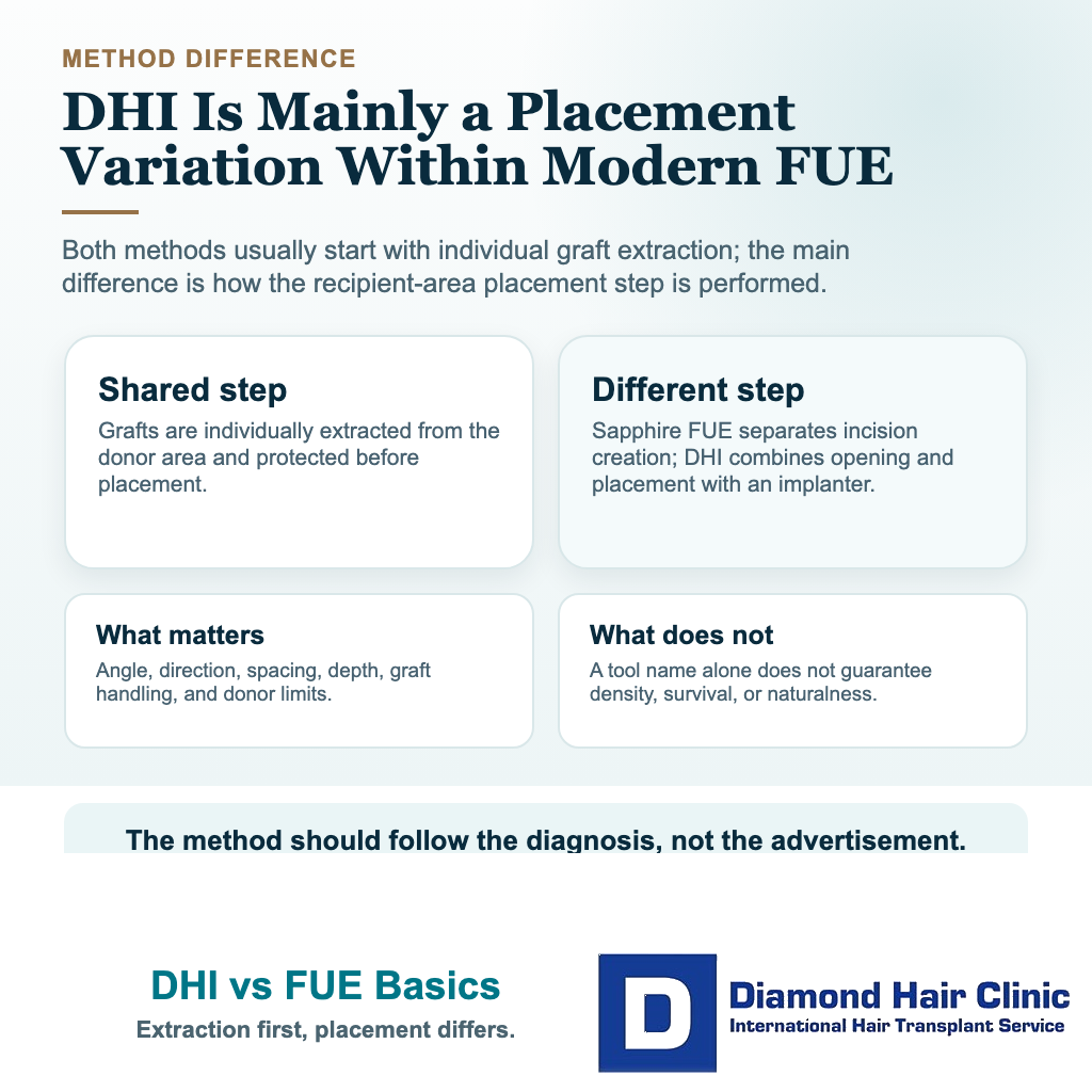 DHI vs FUE Hair Transplant Which Method Is Better? visual explaining dhi vs fue basics