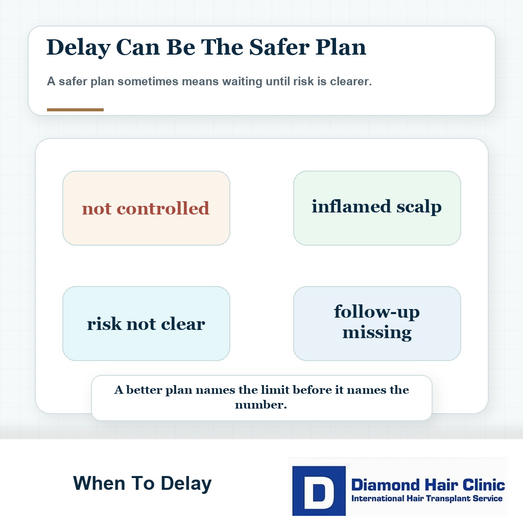 Delay surgery visual showing when uncontrolled diabetes makes hair transplant timing unsafe
