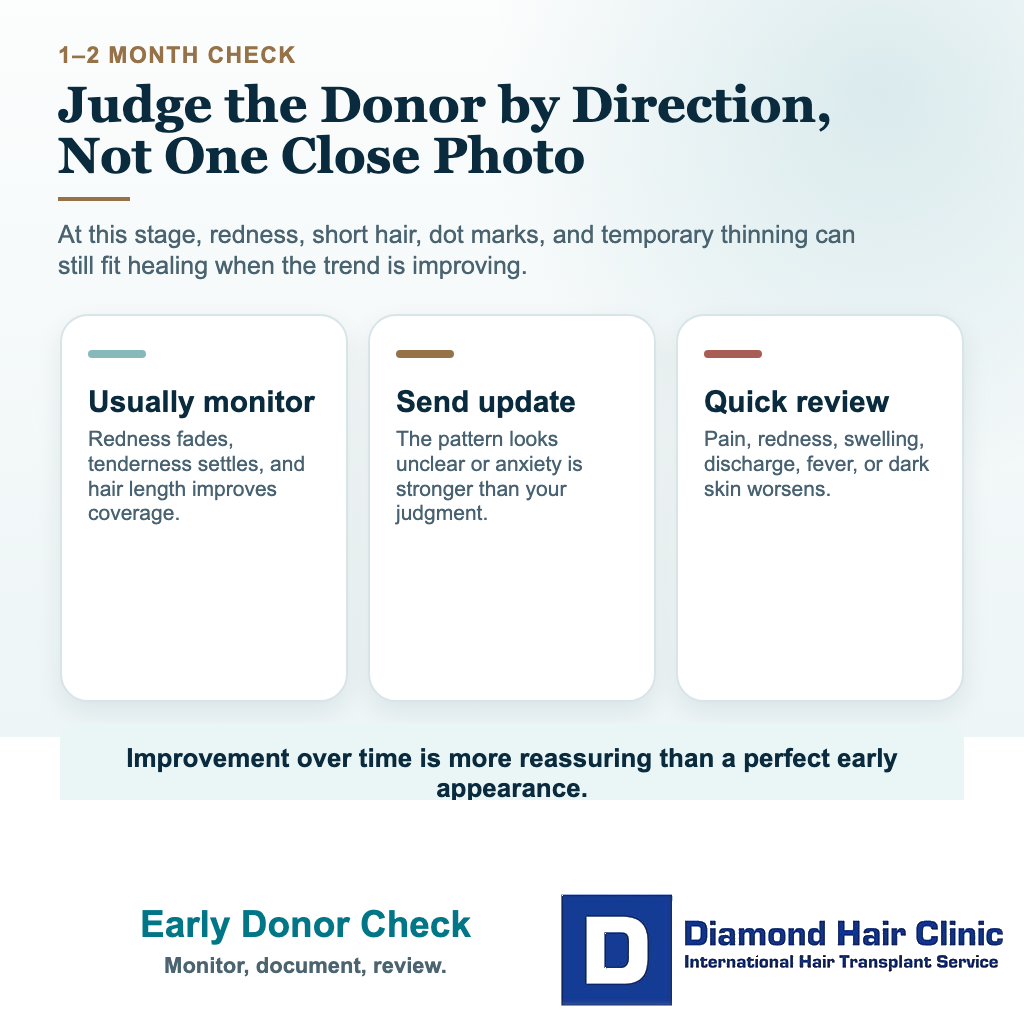 Does the Donor Area Look Normal One or Two Months After FUE? visual explaining early donor check