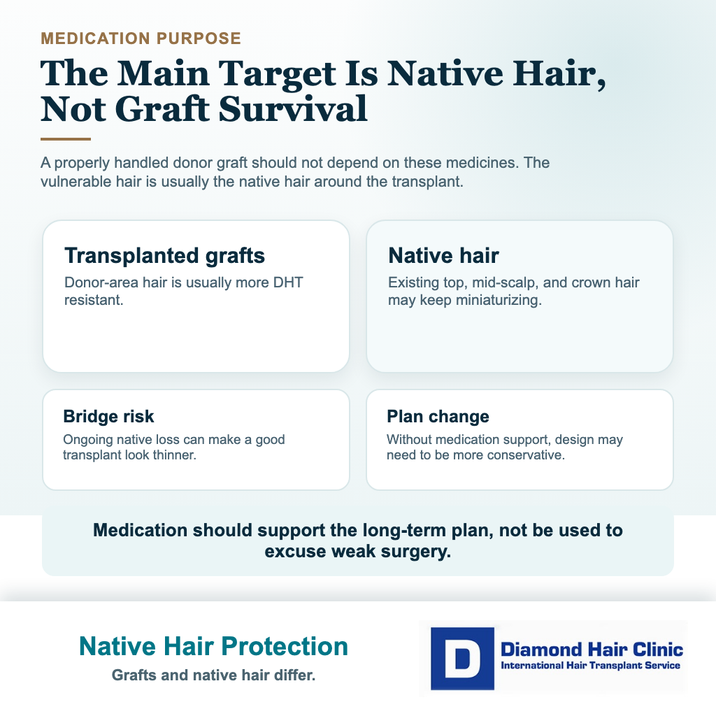 Is Dutasteride or Finasteride Better After a Hair Transplant? visual explaining native hair protection