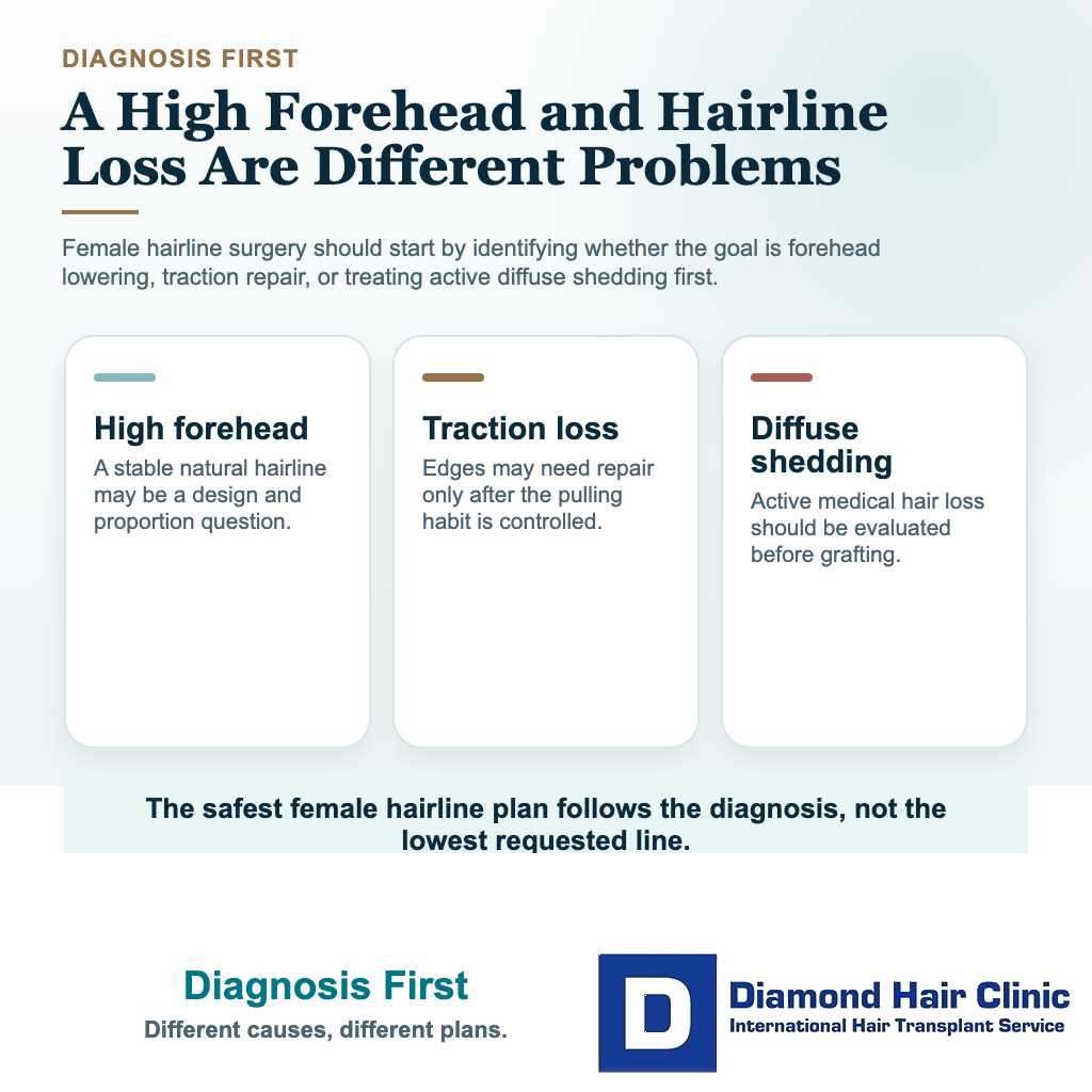 Can Women Have a Natural Hairline Transplant? visual explaining why female hairline surgery needs diagnosis before planning