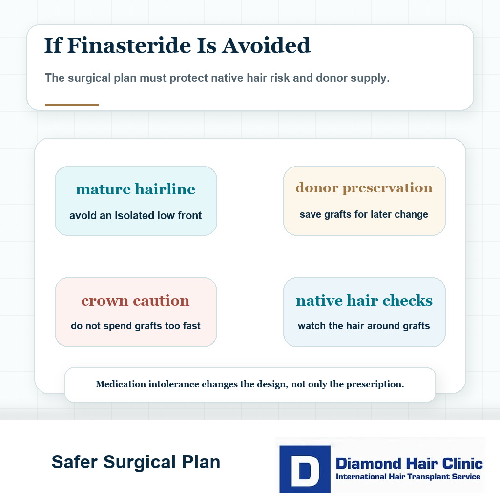 Hair transplant planning priorities when finasteride is avoided