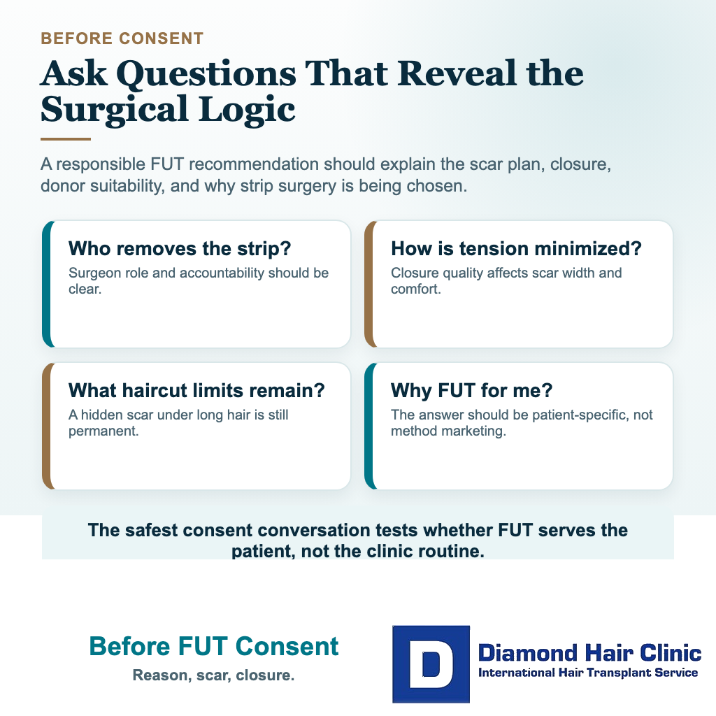 FUT: Should Patients Still Consider Strip Surgery? visual explaining before fut consent