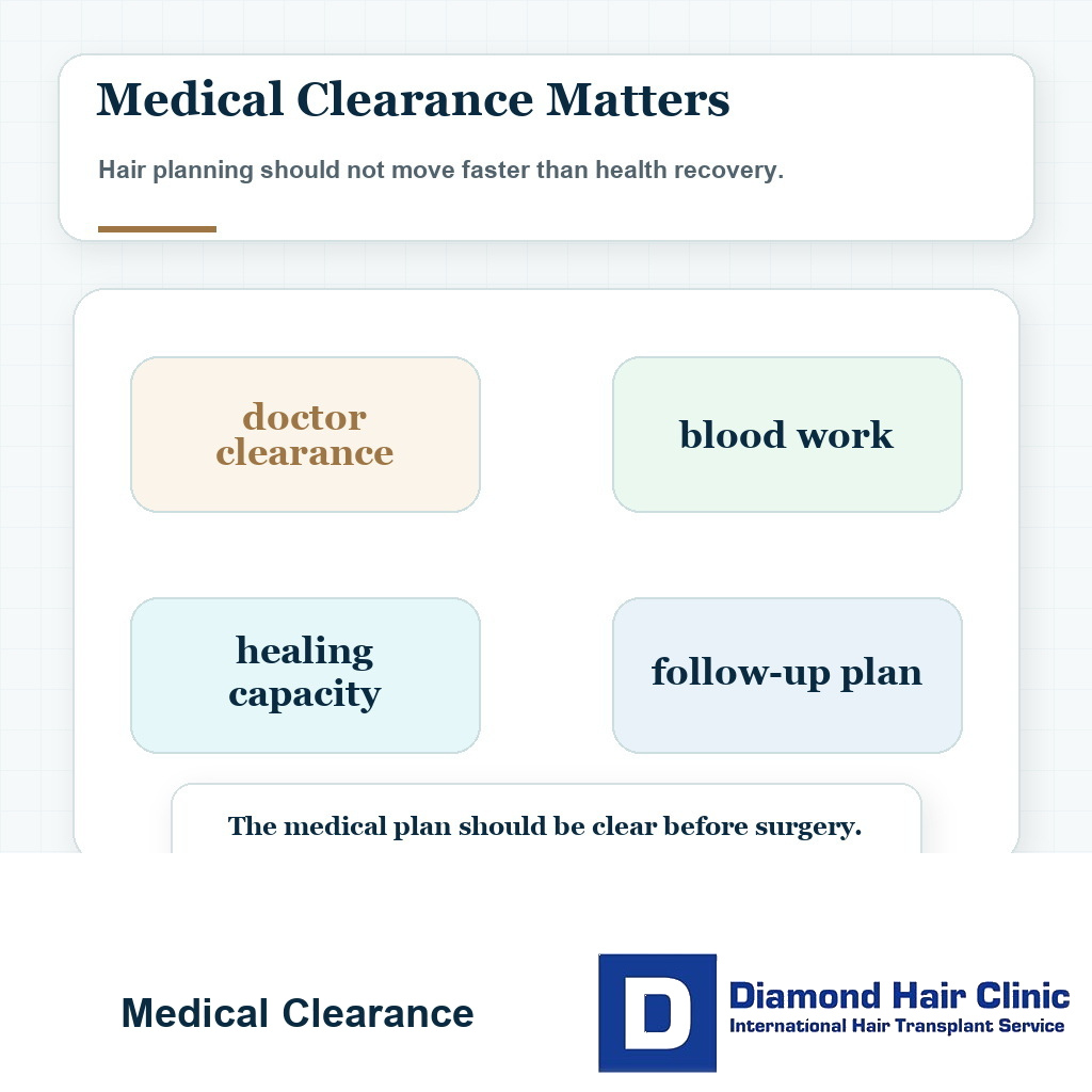 Medical clearance visual for hair transplant planning after chemotherapy