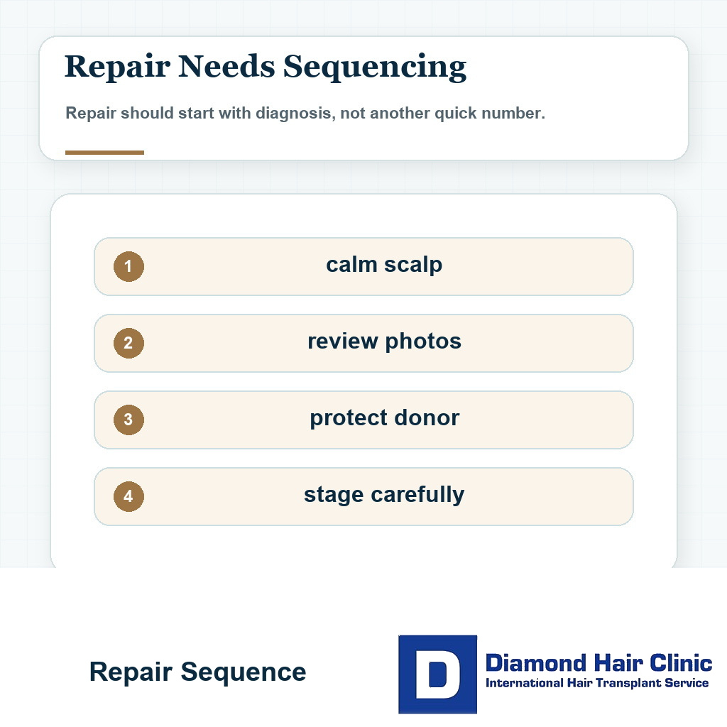 Repair sequence card for i have a hair transplant after scalp micropigmentation