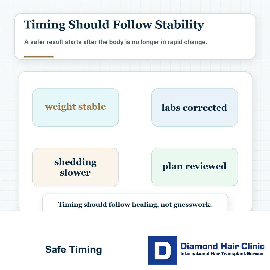 Safe timing visual for hair transplant after bariatric or weight loss surgery