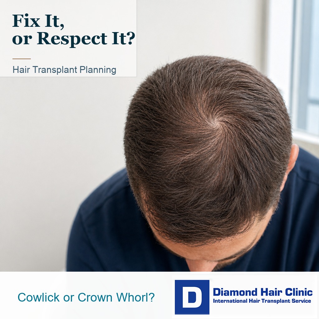 Clinical crown whorl assessment before planning a hair transplant