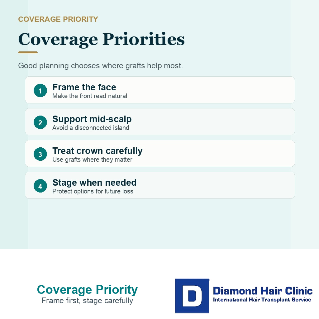 Coverage priority visual for my hair transplant graft number change on surgery day in hair transplant planning