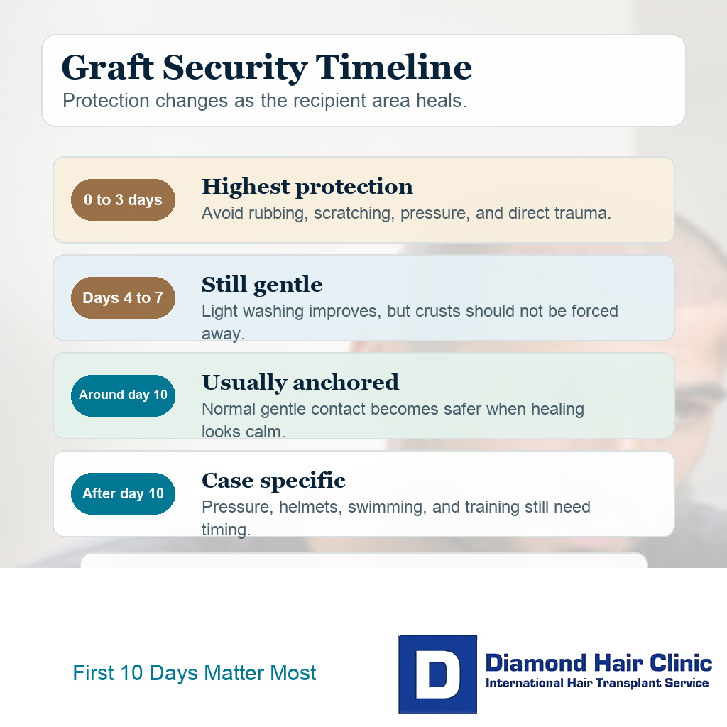 Timeline explaining when hair transplant grafts become more secure after surgery
