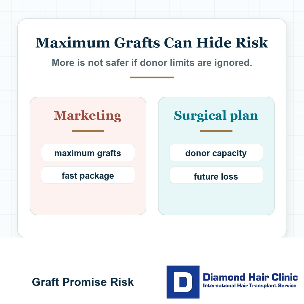 Warning card explaining why maximum graft promises can hide donor safety risk