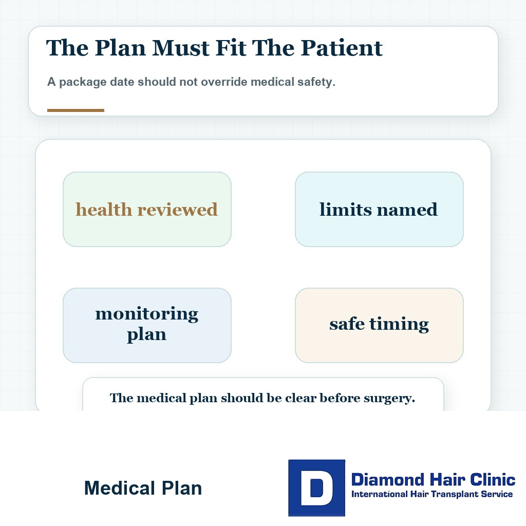 Visual showing medical planning for hair transplant patients with heart disease or a stent