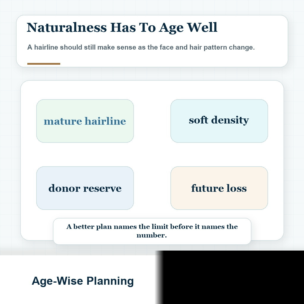Long-term naturalness visual for hair transplant planning as the patient ages