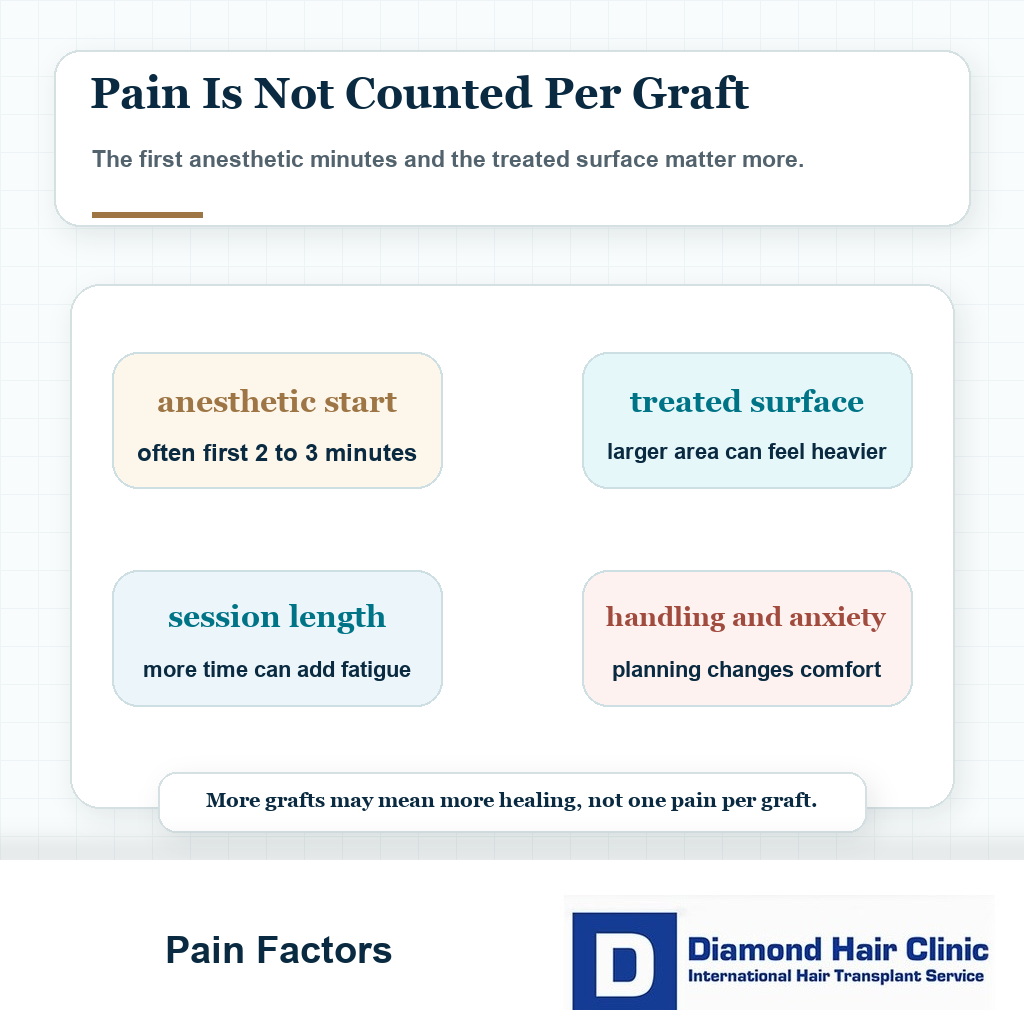 Hair transplant pain depends on anesthesia treated area handling and session length