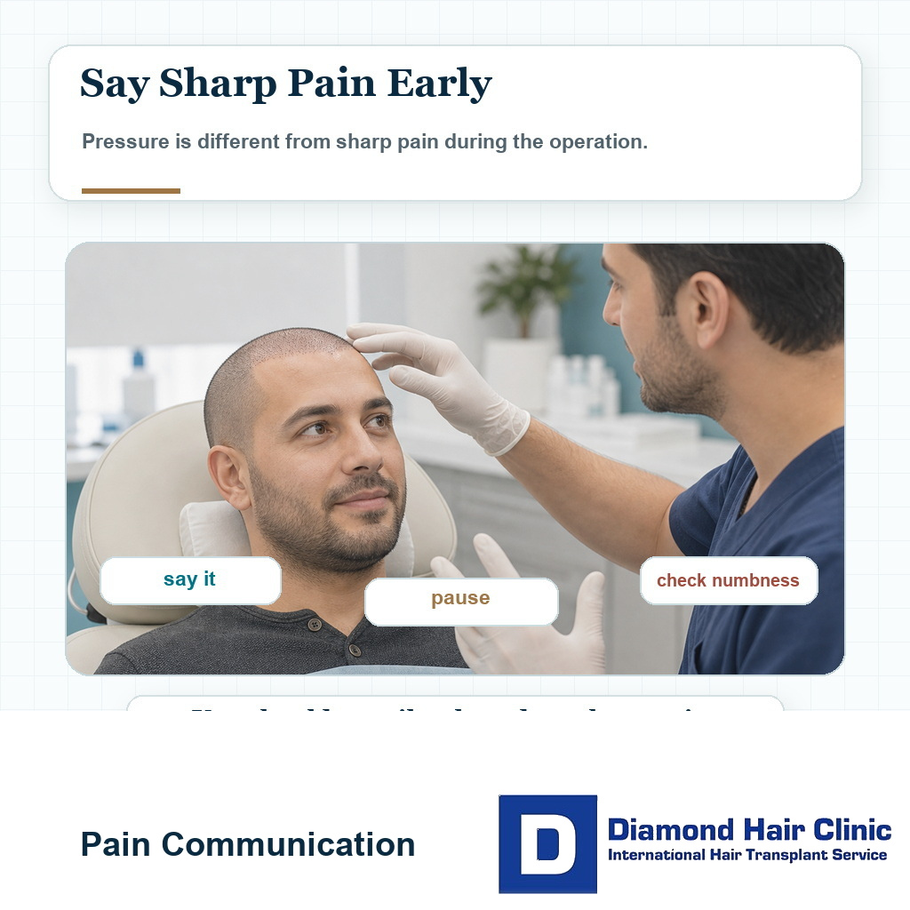 Patient communication during hair transplant pain control