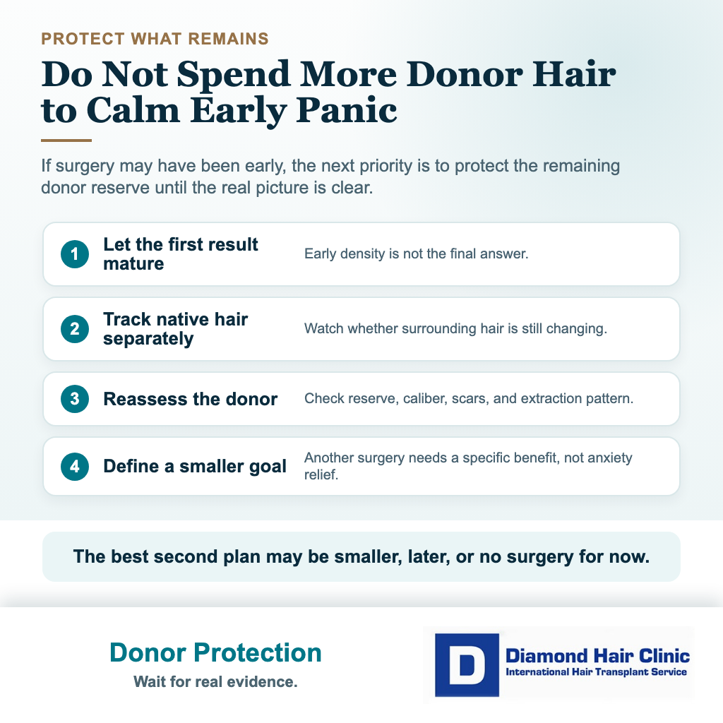 Visual explaining how to protect donor reserve after a hair transplant done during active hair loss