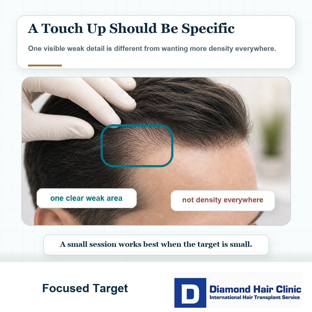 Focused hairline touch up target during consultation