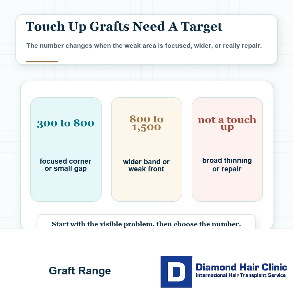Graft range card for hair transplant touch up planning