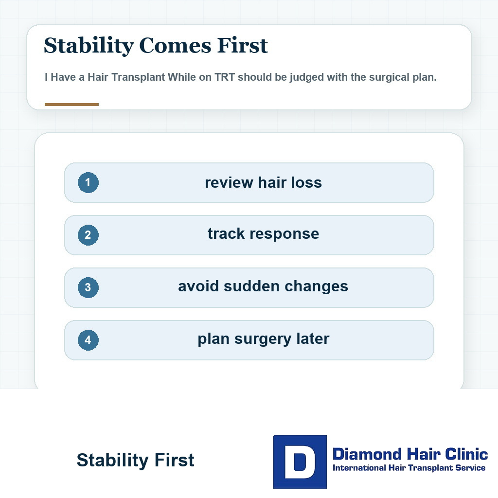 Medication stability decision visual before a hair transplant while on TRT
