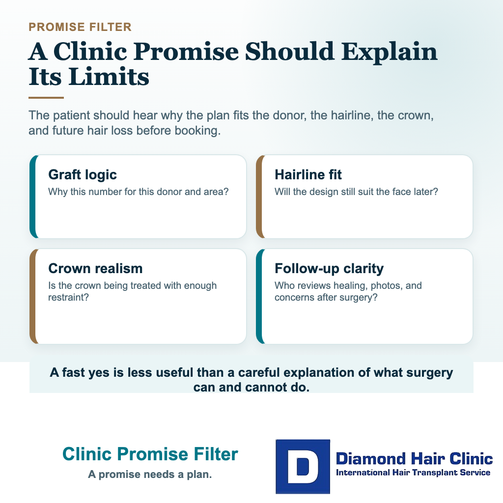 Is Hair Transplantation the Right Choice for My Hair Loss? visual explaining clinic promise filter
