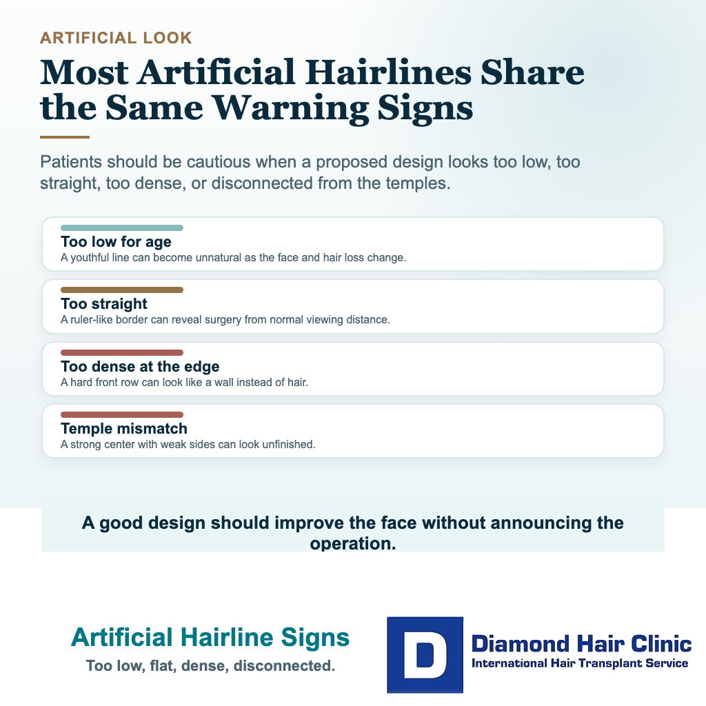 How Should Hairline Design Be Planned in a Hair Transplant? visual explaining artificial hairline signs
