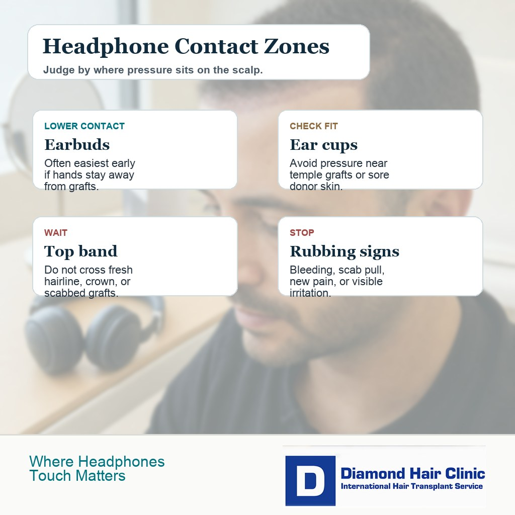 Headphone contact zones after a hair transplant showing safer and higher pressure areas