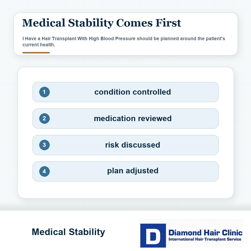Medical stability planning visual for high blood pressure before hair transplant surgery