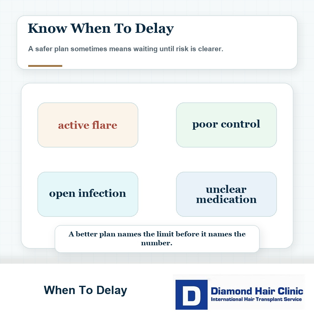 Delay surgery visual showing when uncontrolled high blood pressure makes hair transplant timing unsafe