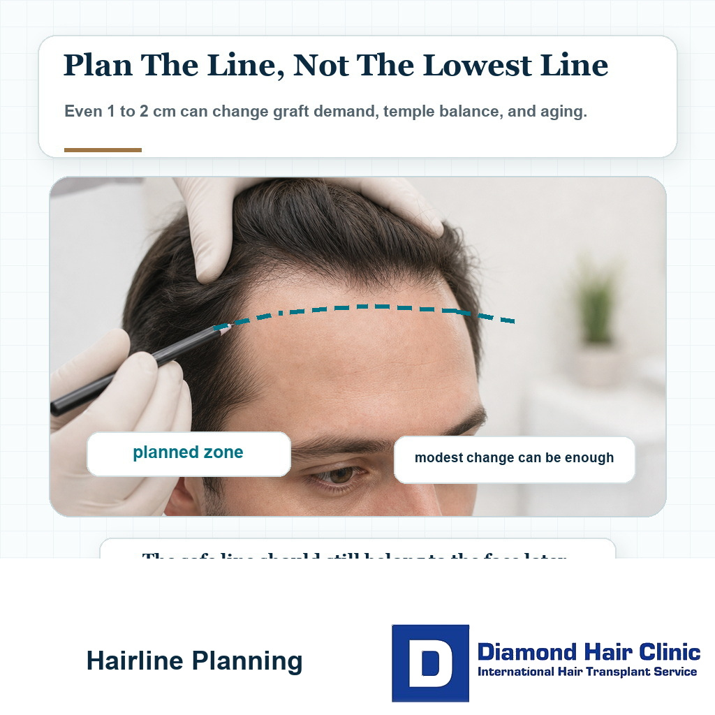 Careful hairline planning for a naturally high forehead
