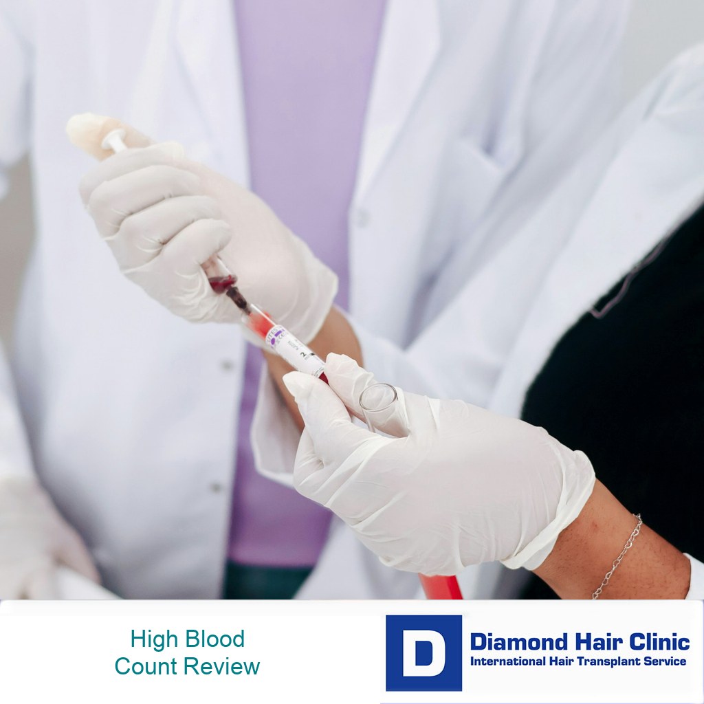 Doctor reviewing high hemoglobin and hematocrit blood test results before hair transplant surgery