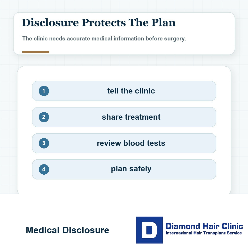 Visual explaining medical disclosure before hair transplant for HIV or hepatitis