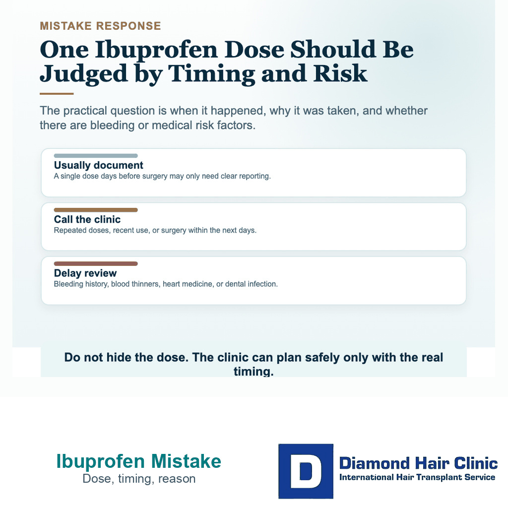 Ibuprofen timing before hair transplant surgery visual showing how to report a mistaken dose