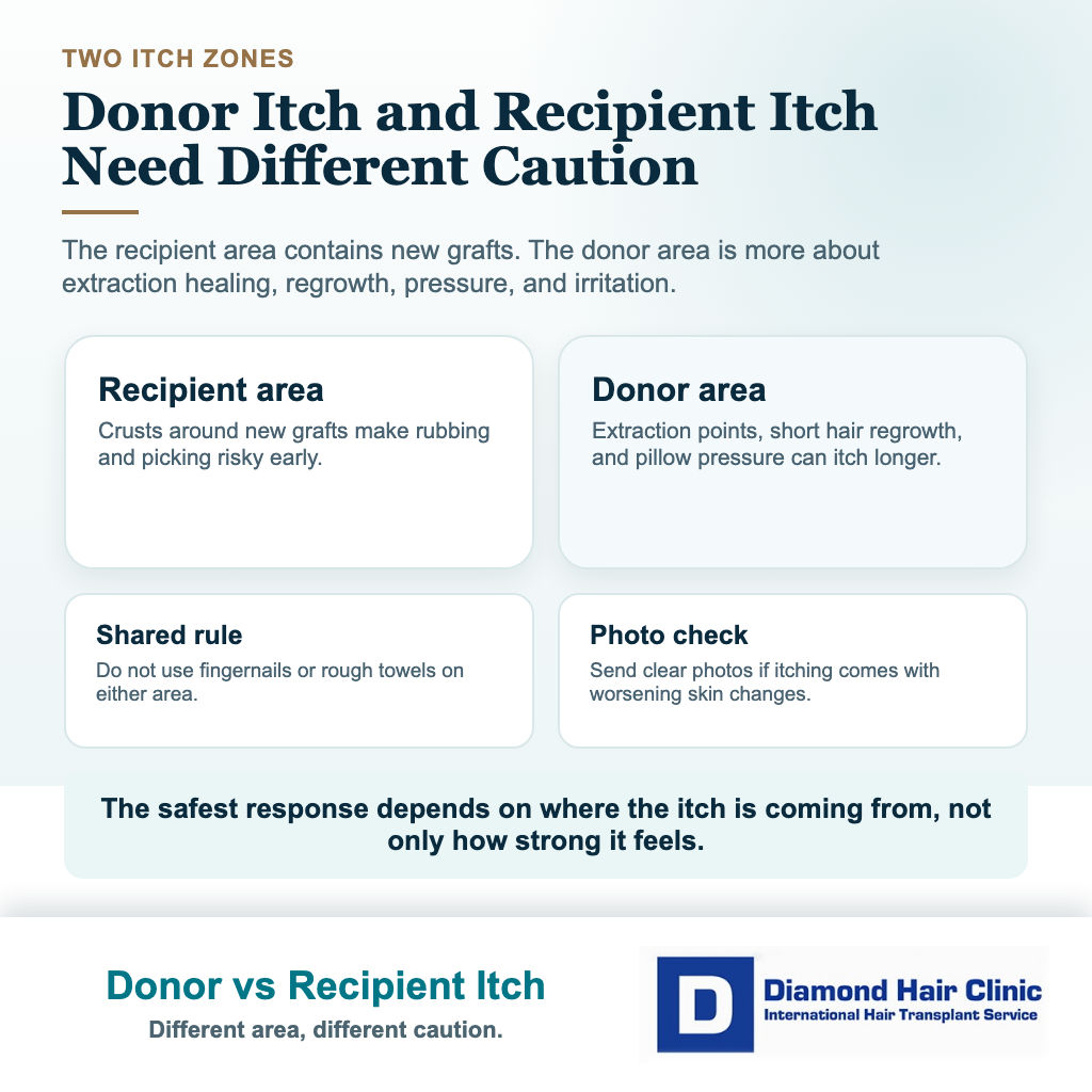 Hair transplant itching visual comparing donor area itching and recipient area itching