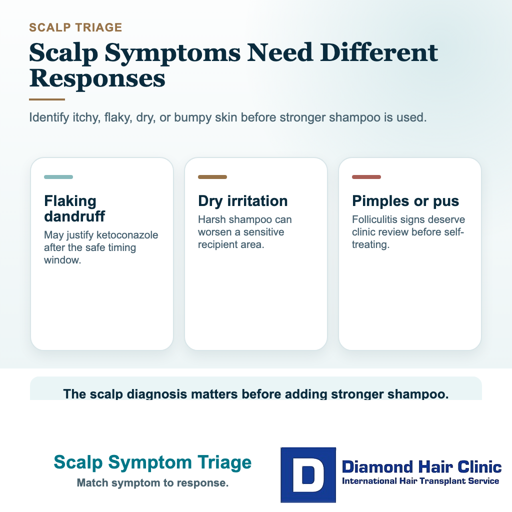 When Can I Use Ketoconazole Shampoo After a Hair Transplant? visual: scalp symptom triage