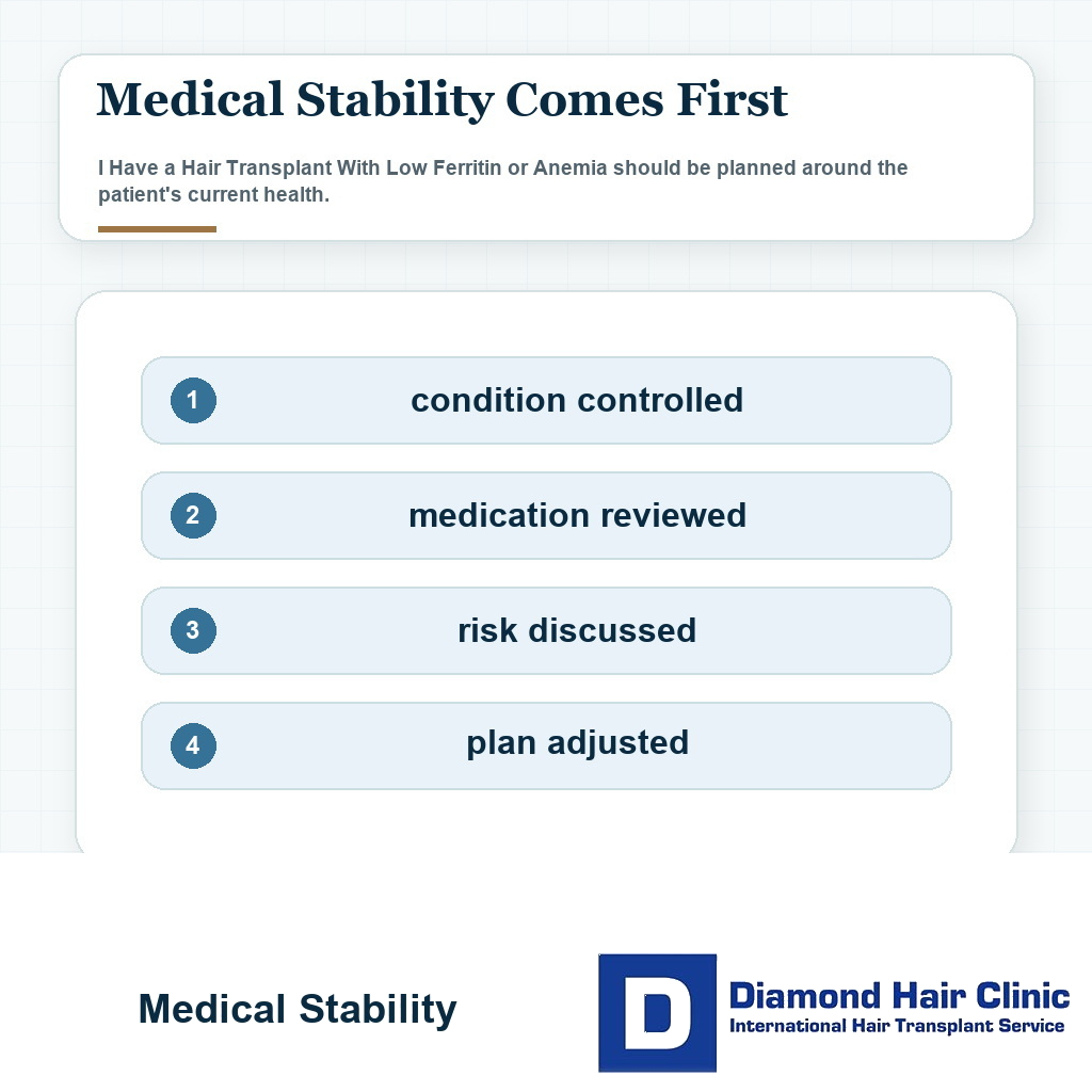 Medical stability planning visual for i have a hair transplant with low ferritin or anemia before hair transplant surgery